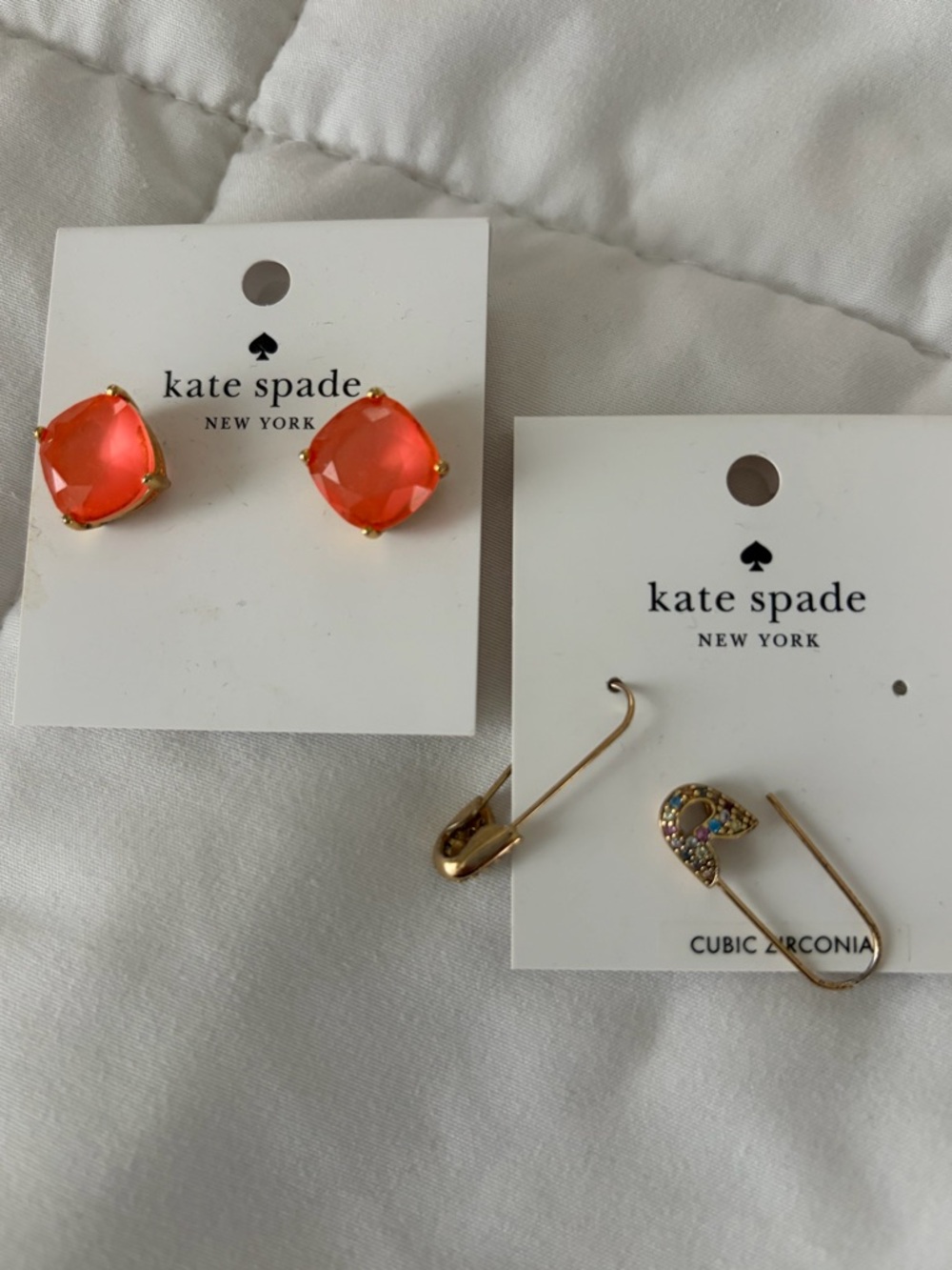 kate spade New York Coral Orange Faceted studs & safety pin  Earrings